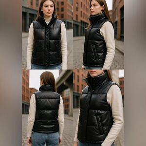 🔥 Abercrombie & Fitch Faux Leather Puffer Vest - Black - Size XXS